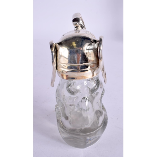 1230 - A SILVER PLATED CUT GLASS ELEPHANT JAR AND COVER. 638 grams overall. 14.5 cm x 10 cm.