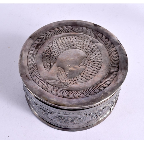 1235 - A 19TH CENTURY TIBETAN SILVER BOX AND COVER. 278 grams. 13.5 cm x 7 cm.