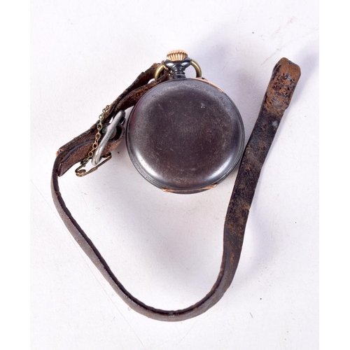 1266 - AN ANTIQUE GUN METAL FOB WATCH. 3.25 cm wide.