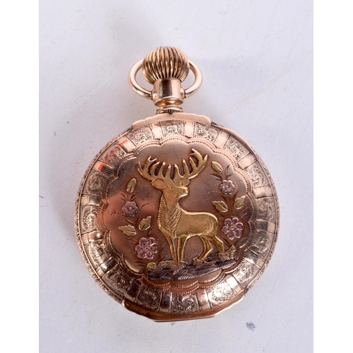 1271 - A 14CT GOLD FULL HUNTER POCKET WATCH. 141.4 grams overall. 5.5 cm wide.