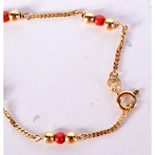 1288 - A 9CT GOLD AND CORAL NECKLACE WITH MATCHING BRACELET. total weight 9.5 grams. Bracelet 17cm long, Ne... 