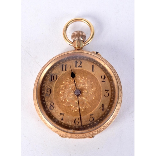 1294 - AN 18CT GOLD POCKET WATCH. 31.1 grams overall. 4 cm wide.