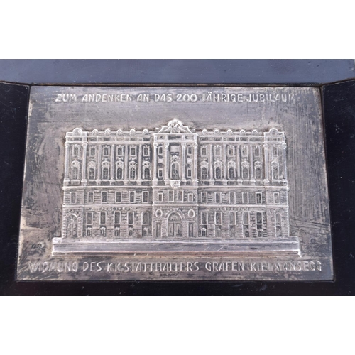 1313 - AN AUSTRIAN SILVER PLAQUE. 69 grams overall. 12 cm x 9 cm.