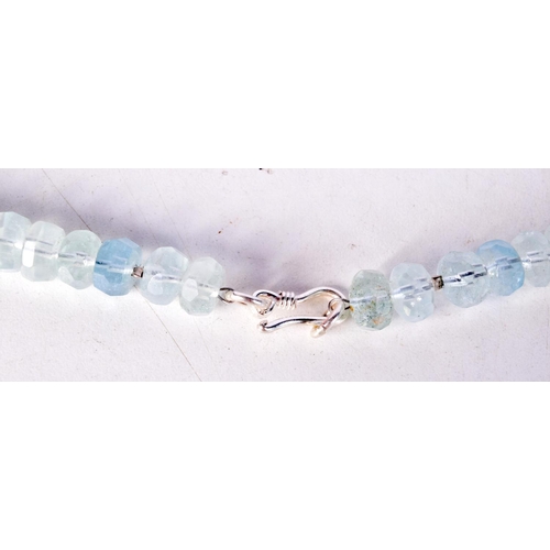 1323 - TWO AQUAMARINE NECKLACES. 127 grams. Largest 48 cm long. (2)