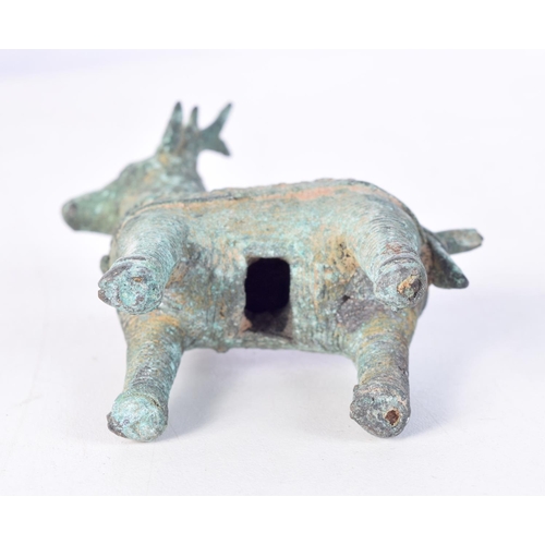 1330 - AN ANTIQUE MIDDLE EASTERN BRONZE DEER. 9.5 cm x 8 cm.