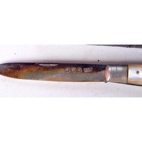 1351 - A VICTORIAN SILVER BLADED FRUIT KNIFE. 24 grams. Sheffield 1891. 13 cm long extended.