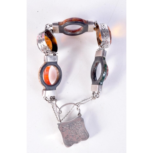 1355 - AN ANTIQUE SCOTTISH HARDSTONE BRACELET. 38 grams. 5.5 cm wide.