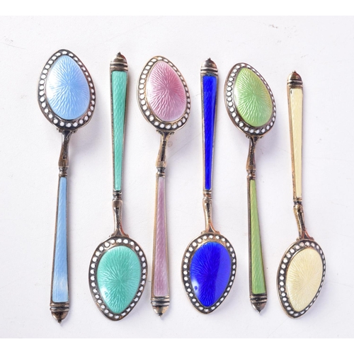 1391 - 6 SILVER AND ENAMEL SPOONS. Stamped Sterling, 10.8cm x 2.2cm, total weight 106g (6)