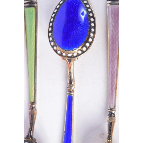 1391 - 6 SILVER AND ENAMEL SPOONS. Stamped Sterling, 10.8cm x 2.2cm, total weight 106g (6)