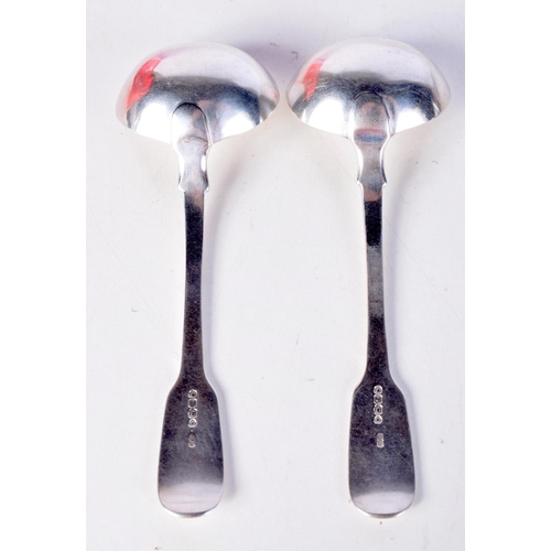 1398 - A PAIR OF VICTORIAN SILVER LADLES. Hallmarked London 1863, 17.5cm x 6cm, total weight 129g (2)