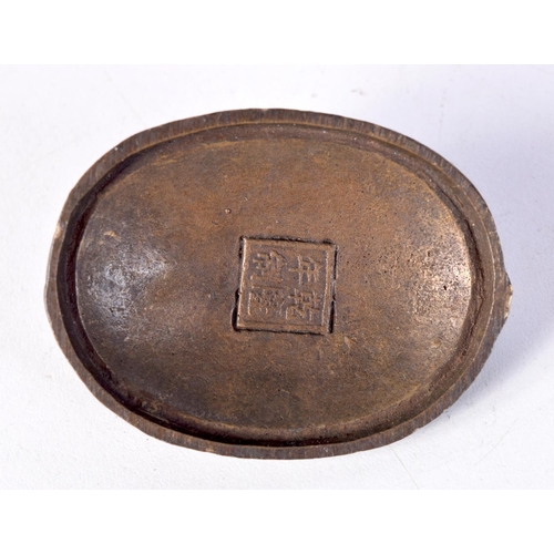 1407 - A CHINESE BRONZE SCROLL WEIGHT WITH A DRAGON HEAD. 2.1cm x 5.8cm x 4.3cm, weight 86g