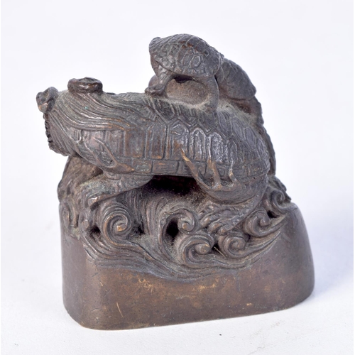 1439 - CHINESE FENG SHUI DRAGON TURTLE TORTOISE BRONZE. 5.7cm x 5.2cm x 3cm