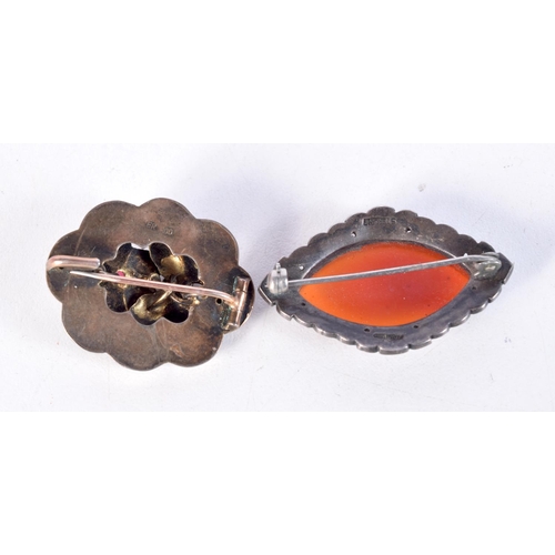 1496 - TWO ANTIQUE SILVER BROOCHES. 12.7 grams. 3.75 cm x 2.25 cm. (2)