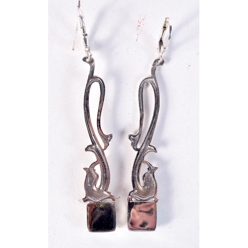 1500 - A PAIR OF SILVER EARRINGS. 7 grams. 7 cm x 1 cm.