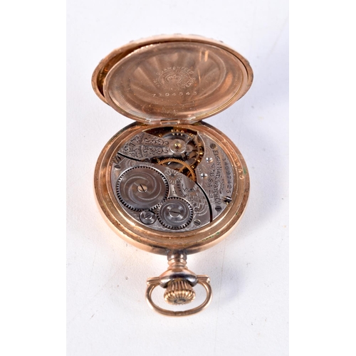 1501 - AN ANTIQUE YELLOW METAL FOB WATCH. 3.5 cm diameter.