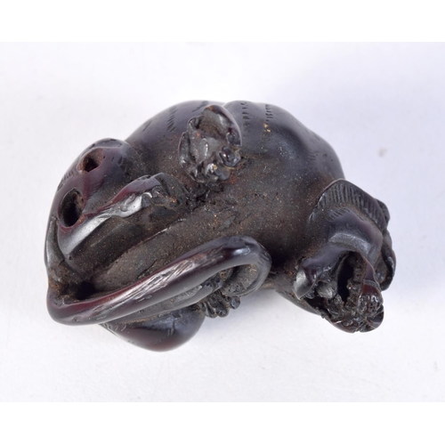 1502 - A JAPANESE CARVED WOOD DOG NETSUKE. 3.5 cm x 3.5 cm.