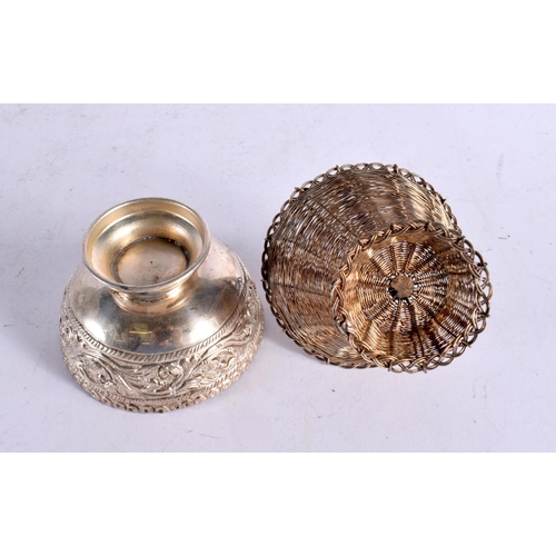 1565 - A WHITE METAL BOWL and a similar basket. 165 grams. Largest 10 cm wide. (2)