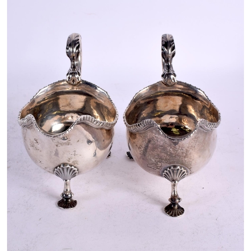 1576 - A PAIR OF MID 19TH CENTURY ENGLISH SILVER SAUCEBOATS. London 1847. 650 grams. 20 cm x 13.5 cm.