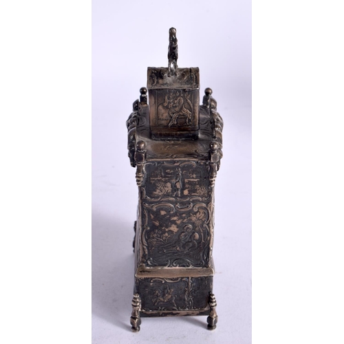 1578 - AN ANTIQUE MINIATURE SILVER ARMOIRE. 209 grams. 14 cm x 7.25 cm.