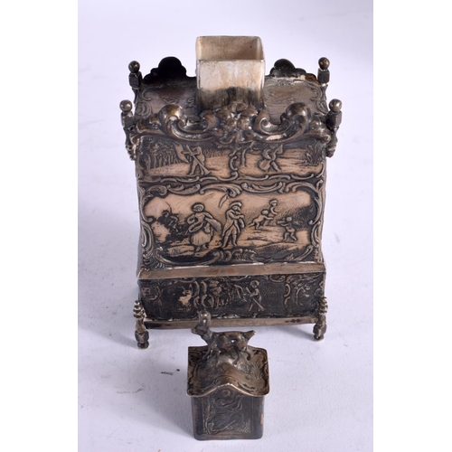 1578 - AN ANTIQUE MINIATURE SILVER ARMOIRE. 209 grams. 14 cm x 7.25 cm.