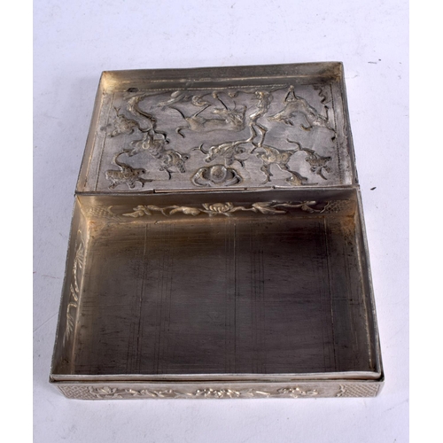 1584 - AN ANTIQUE INDIAN WHITE METAL BOX. 235 grams. 12.5 cm x 8.5 cm.