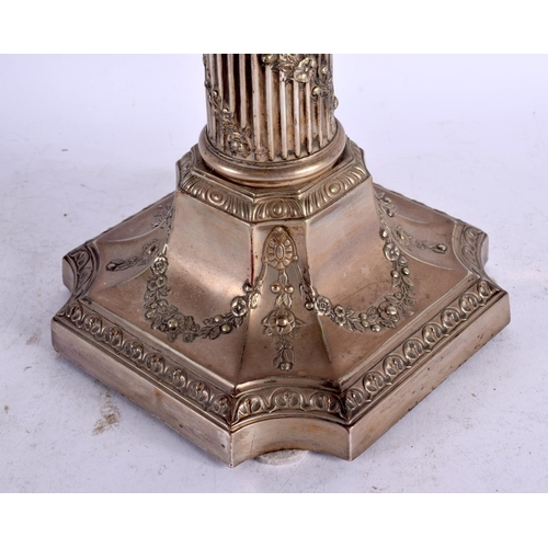 1603 - A VERY LARGE ENGLISH SILVER PLATED CANDLESTICK LAMP. 3243 grams overall 52 cm high.