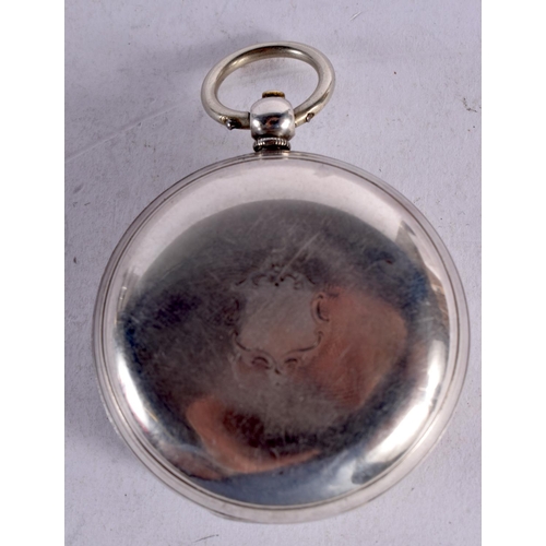 1637 - A MID 19TH CENTURY ENGLISH SILVER VERGE POCKET WATCH. London 1858. 128 grams overall. 5 cm diameter.