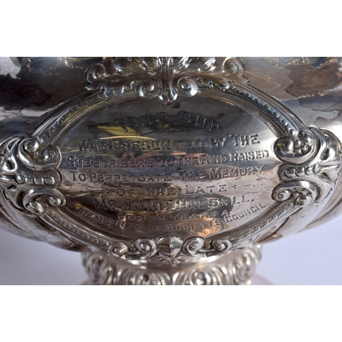 1652 - A FINE AND RARE PAIR OF VICTORIAN SILVER AGRICULTURAL FARMING TROPHIES presented to the late John Ha... 