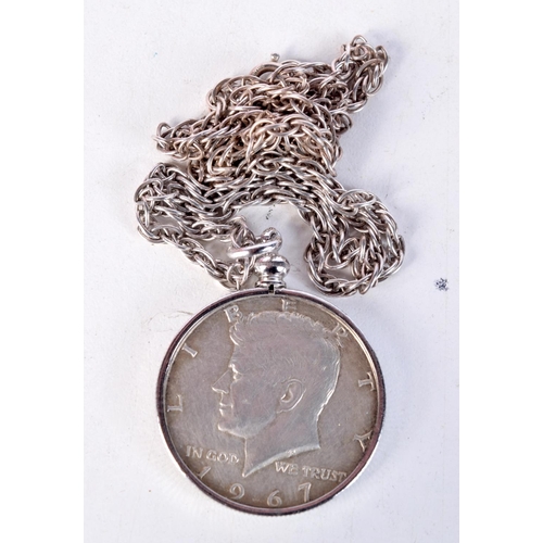 1669 - TWO SILVER COIN NECKLACES. 114.7 grams. Largest 82 cm long. (2)