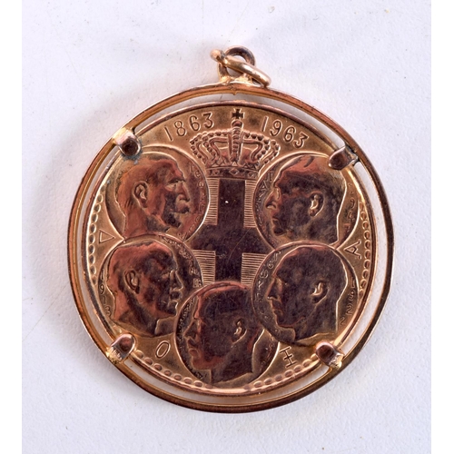 1685 - A SILVER GILT COIN PENDANT. 21 grams. 4 cm wide.