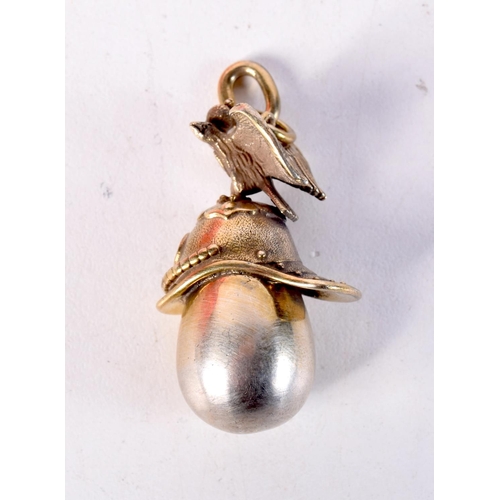 1754 - A RUSSIAN SILVER HELMET EGG PENDANT. 13.7 grams. 4 cm x 2.5 cm.