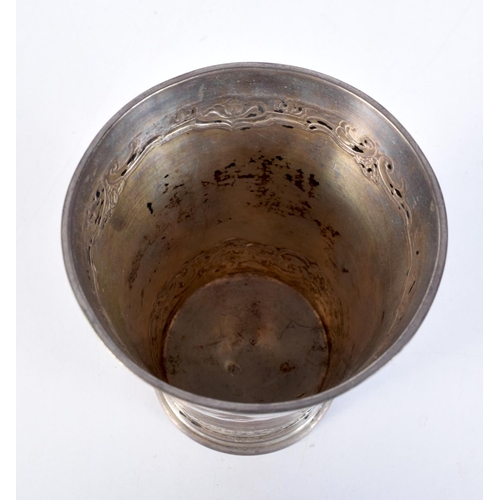 1796 - AN 18TH CENTURY CONTINENTAL SILVER BEAKER engraved with vines. 164 grams. 11 cm x 8.5 cm.