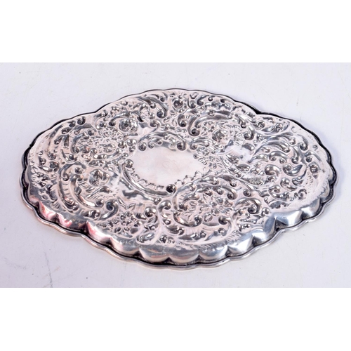 1800 - A VICTORIAN SILVER REPOUSSE DISH. Birmingham 1897. 79 grams. 17 cm x 12 cm.