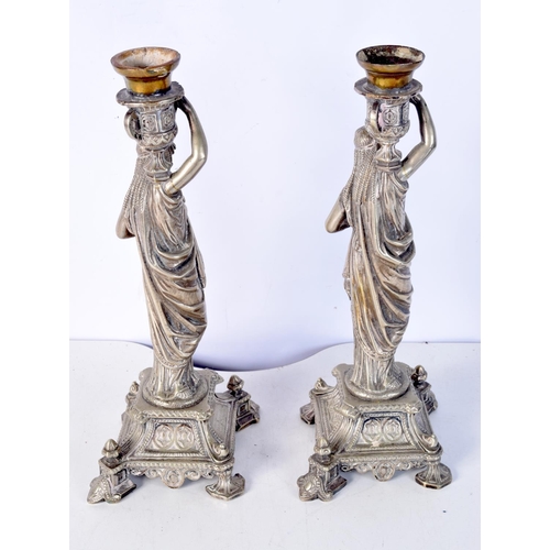 1818 - A RARE PAIR OF MID 19TH CENTURY ENGLISH SILVER PLATED PRESENTATION CANDLESTICKS presented by the off... 