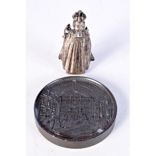 1833 - AN ANTIQUE LONODN HOBURN BRONZE MEDALLION together with an unusual chess piece. 303 grams. Largest 6... 