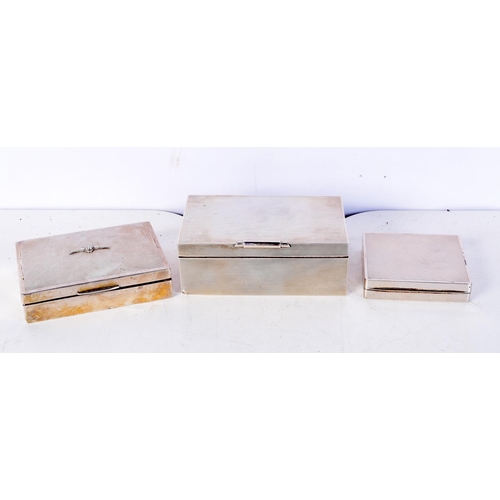 1846 - THREE ART DECO SILVER CIGARETTE BOXES. Chester 1937, Birmingham 1946 & 1956. 697 grams overall. Larg... 