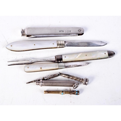 1851 - ASSORTED SILVER BLADED FRUIT KNIVES and pencils etc. Sheffield 1906 to 1956. 97 grams. (qty)