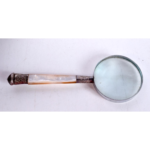 1861 - A PAIR OF ANTIQUE MOTHER OF PEARL OPERA GLASSES together with two similar magnifying glasses. Larges... 