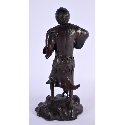 2003 - A 19TH CENTURY JAPANESE MEIJI PERIOD OKIMONO OF A MALE modelled holding a staff with a clambering to... 