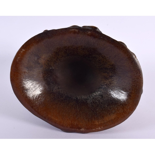 2005 - A CHINESE CARVED BUFFALO HORN TYPE LIBATION CUP 20th Century. 854 grams. 14 cm x 14 cm.