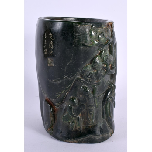 2011 - A CHINESE CARVED JADE TYPE BRUSH POT 20th Century. 16 cm x 14 cm.