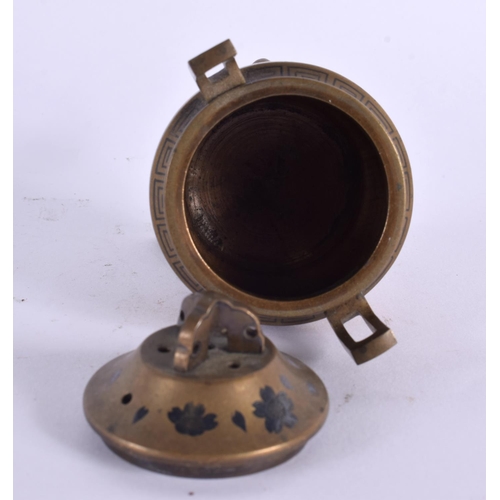 2015 - A 19TH CENTURY JAPANESE MEIJI PERIOD TWIN HANDLED BRONZE CENSER decorated with landscapes. 10 cm x 7... 