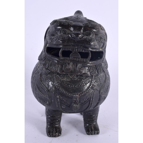 2025 - A 19TH CENTURY CHINESE METAL BUDDHISTIC LION INCENSE BURNER AND COVER Qing. 13 cm x 6 cm.