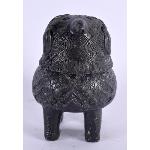 2025 - A 19TH CENTURY CHINESE METAL BUDDHISTIC LION INCENSE BURNER AND COVER Qing. 13 cm x 6 cm.