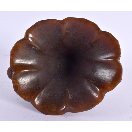 2032 - A CHINESE CARVED BUFFALO HORN TYPE LIBATION CUP 20th Century. 426 grams. 10 cm x 12 cm.