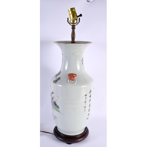 2037 - A LARGE EARLY 20TH CENTURY CHINESE FAMILLE ROSE PORCELAIN LAMP Late Qing/Republic. 57 cm high.