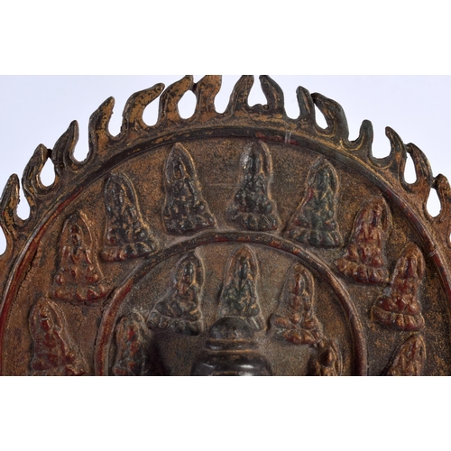 2038 - A LARGE CHINESE TIBETAN BRONZE BUDDHISTIC SHRINE 20th Century, formed with a figure upon beasts. 29 ... 