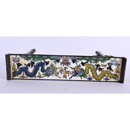 2042 - A CHINESE REPUBLICAN PERIOD CLOISONNE ENAMEL TABLE decorated with dragons. 20 cm x 8 cm.