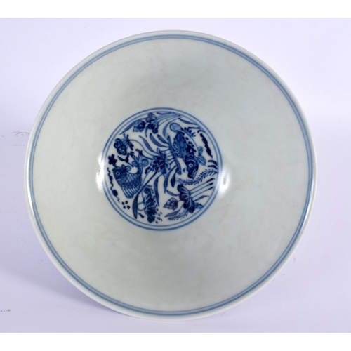 2045 - A CHINESE BLUE AND WHITE PORCELAIN STEM CUP 20th Century. 13 cm x 13 cm.