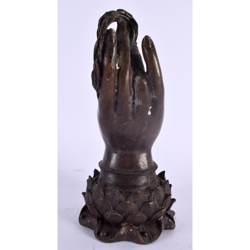 2056 - AN EARLY 20TH CENTURY CHINESE BRONZE BUDDHSITIC HAND Late Qing/Republic. 22 cm high.